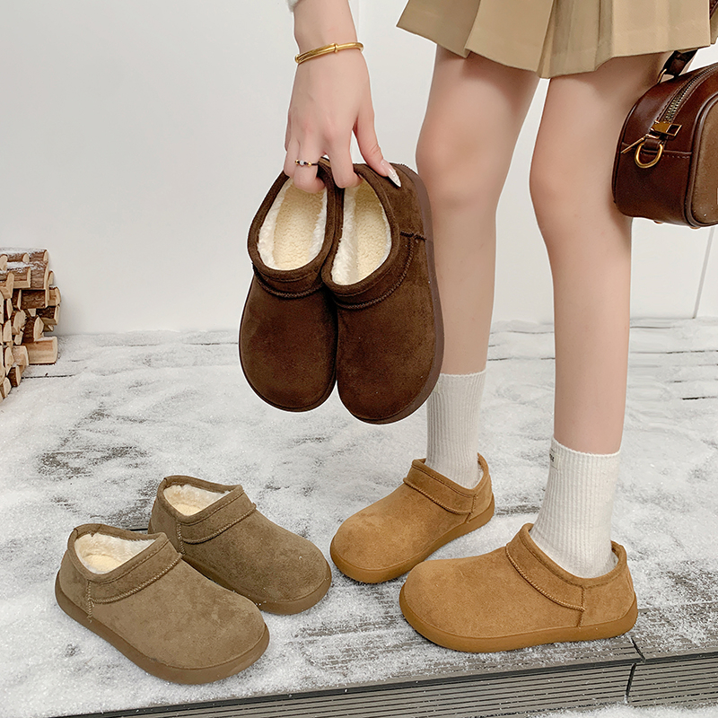 【小福团】2025冬季爆款雪地棉加绒厚底百搭防水丑萌女款低帮棉鞋