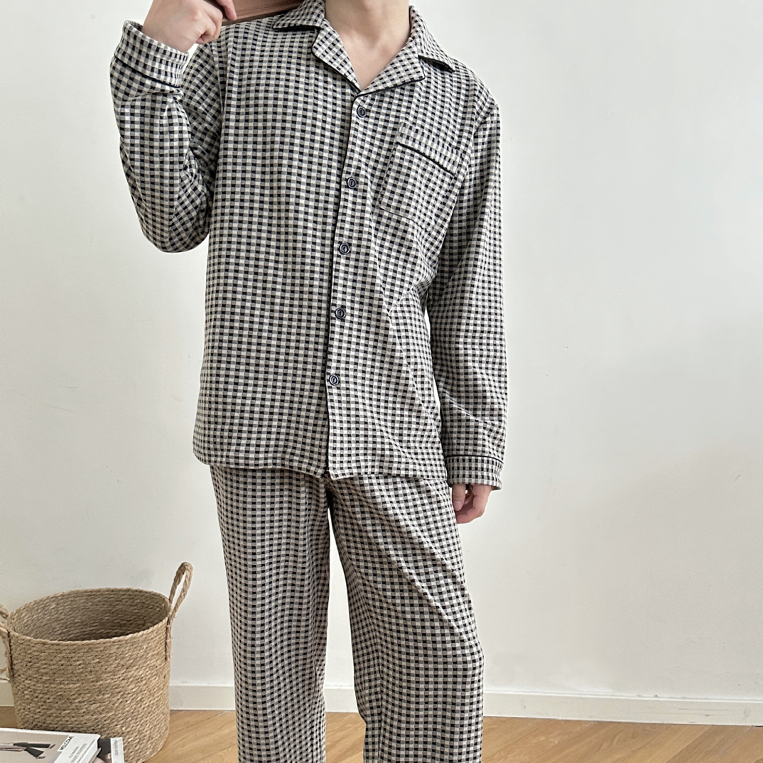 情侣款德绒睡衣家居服（XL码）微瑕～V56 灰格子（140-170斤）