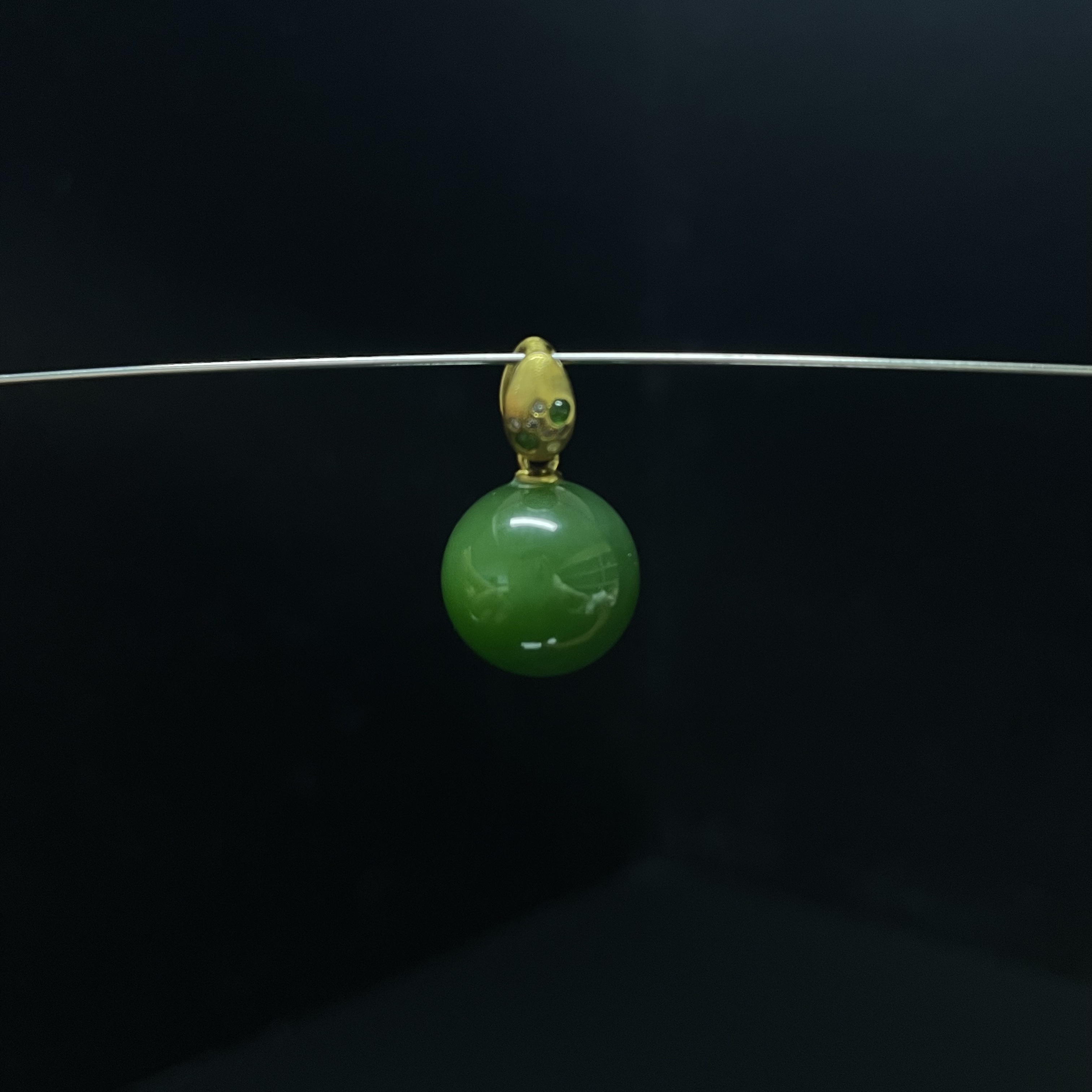 【润家玉】和田玉18K金镶圆珠吊坠约卡12挂件多样性发其一 R113-021