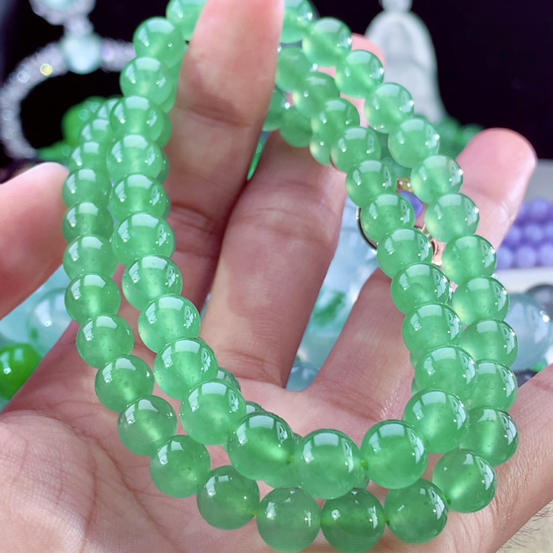 收藏级别老坑老种缅甸天然翡翠A货冰透绿项链典藏传承之选卡8mm