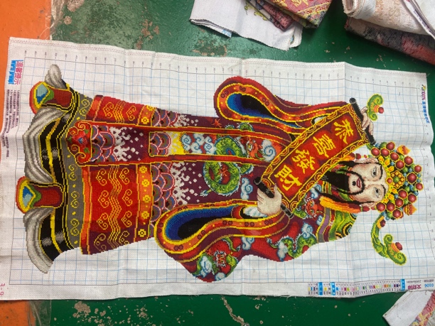 纯手工十字绣成品文财神110×60c'm
