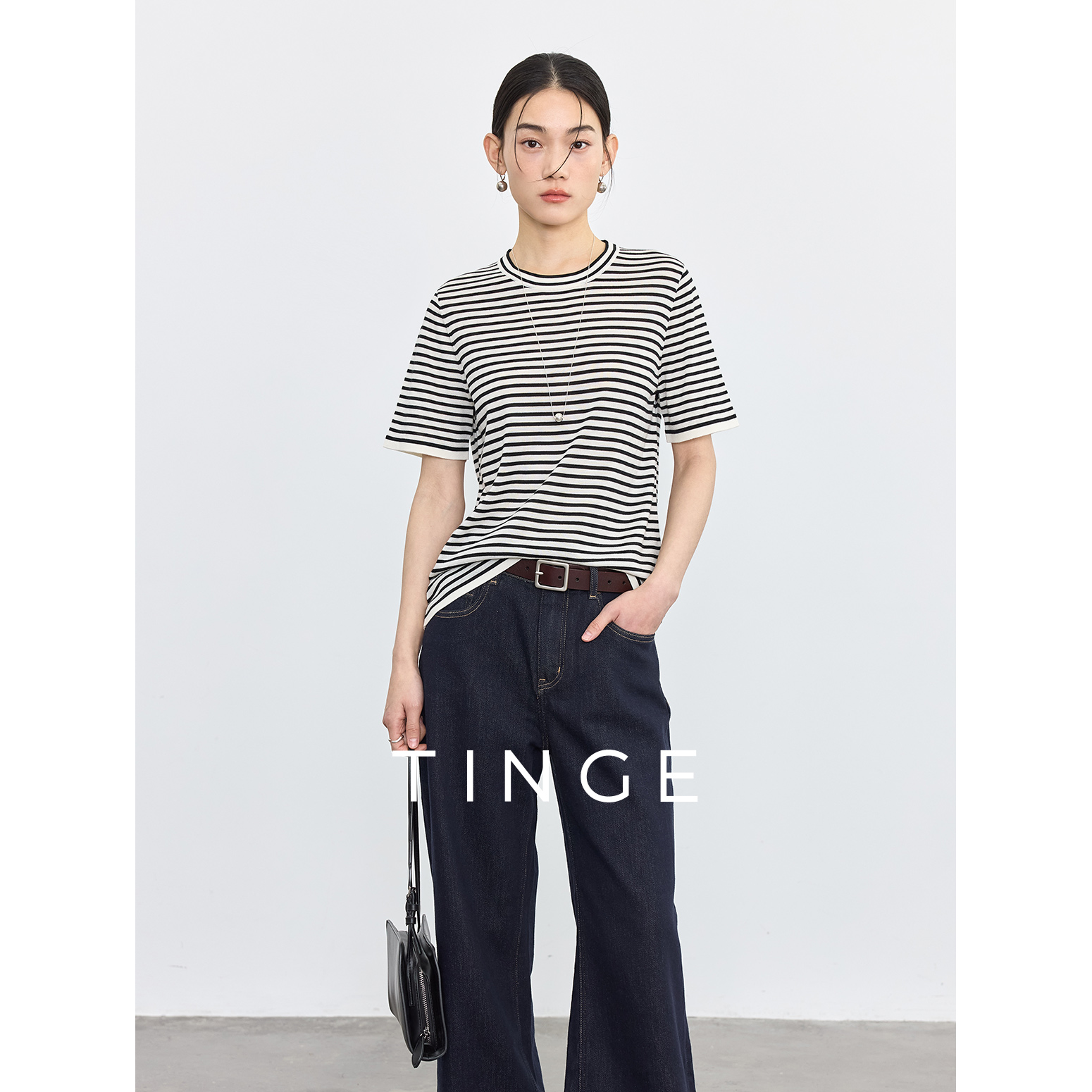 TINGE/贴己贴己经典圆领条纹纯羊毛T恤