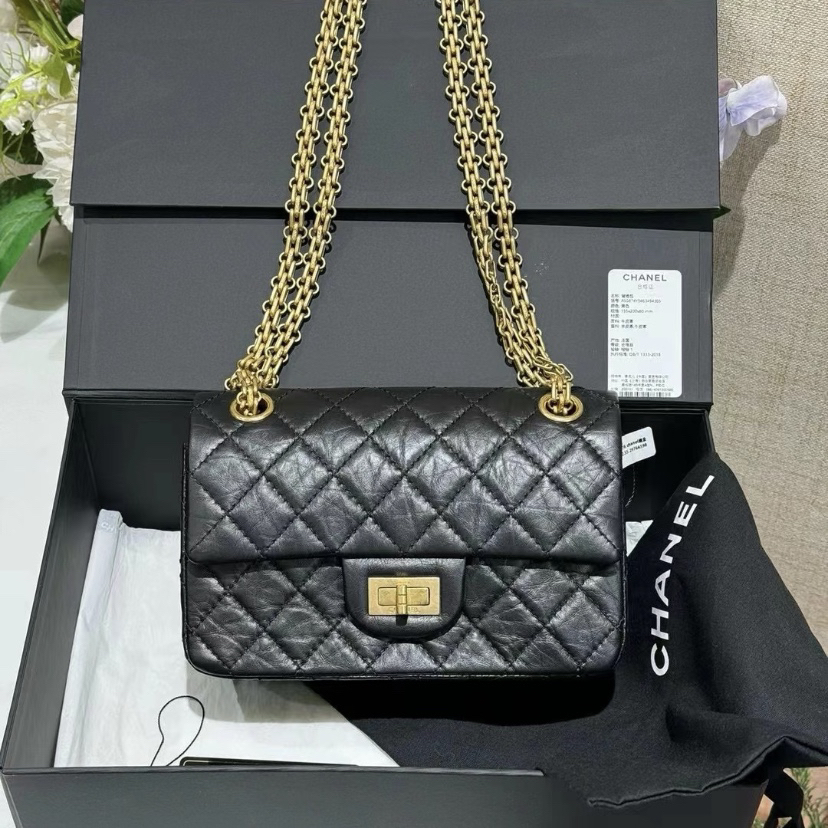 95新 Chanel/香奈儿 Chanel黑金mini2.55斜挎包 25110140-03