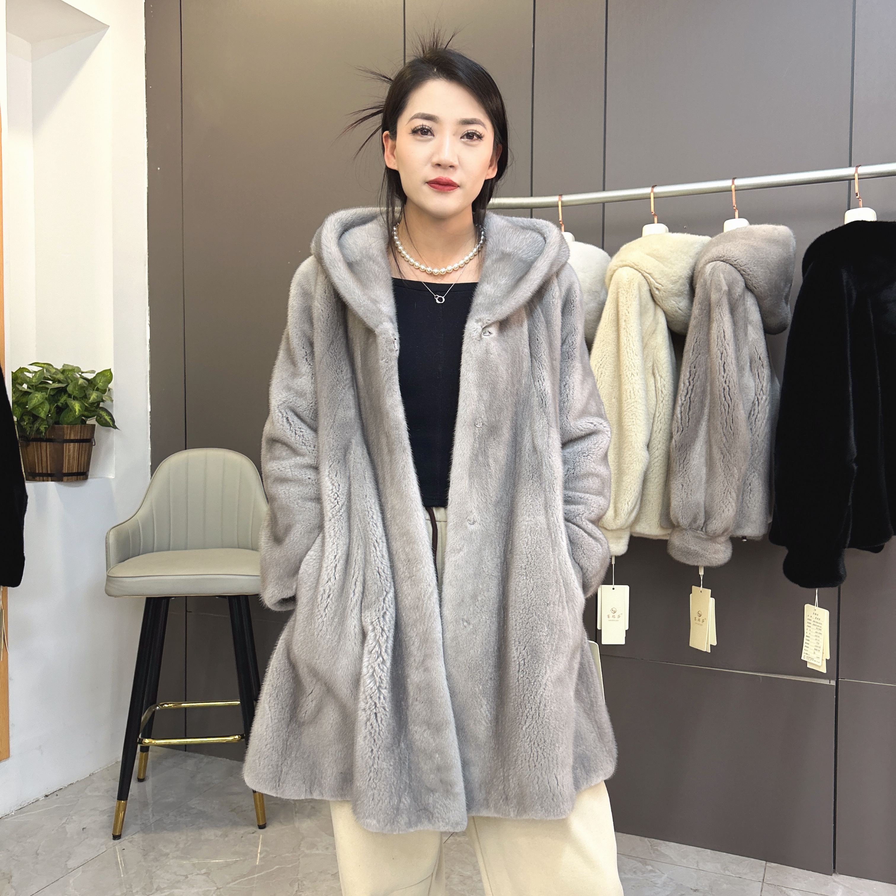 貂皮大衣孤品性价比高水貂皮草外套