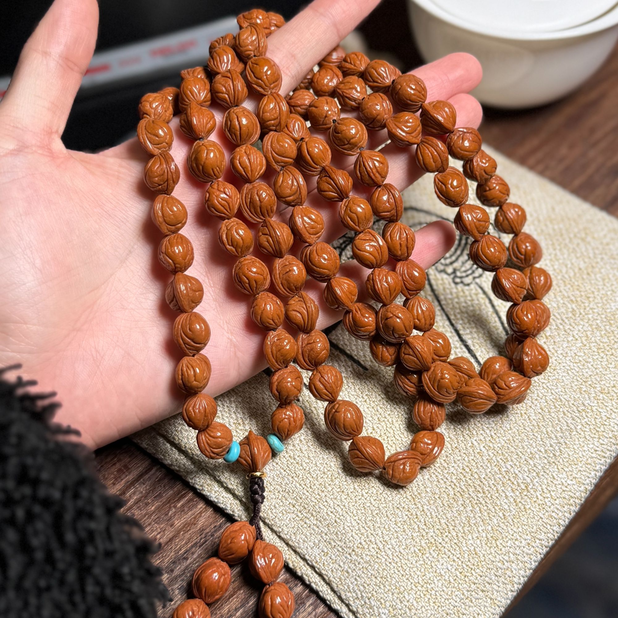 【肚9mm左右108脖挂无修玉龙脊】秦岭龙纹桃核男士手串手持送礼品