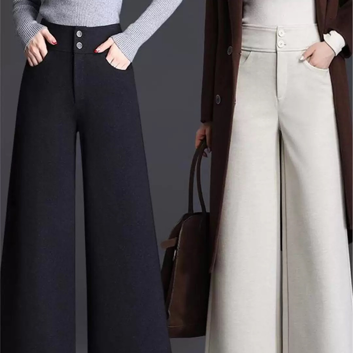 加绒加厚宽松羊毛呢直筒阔腿裤女秋冬2025新款时尚长裤休闲裤