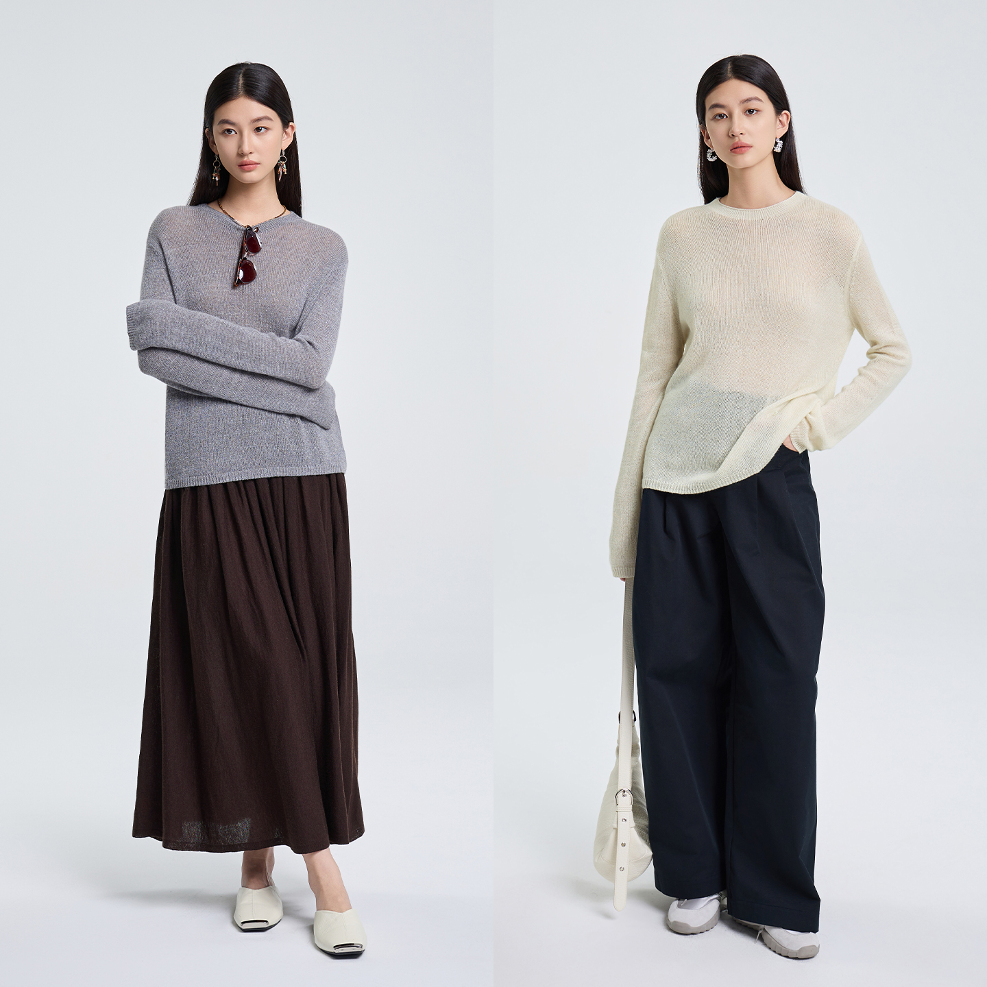 2026春ETC新款休闲时尚针织衫1B738长款圆领百搭套头纯色显瘦上衣