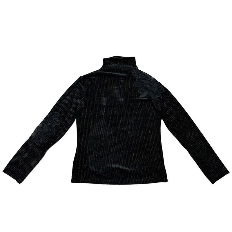 Dan Dan 半高领修身显瘦金丝绒长袖T恤女 精致女士网纱拼接上衣