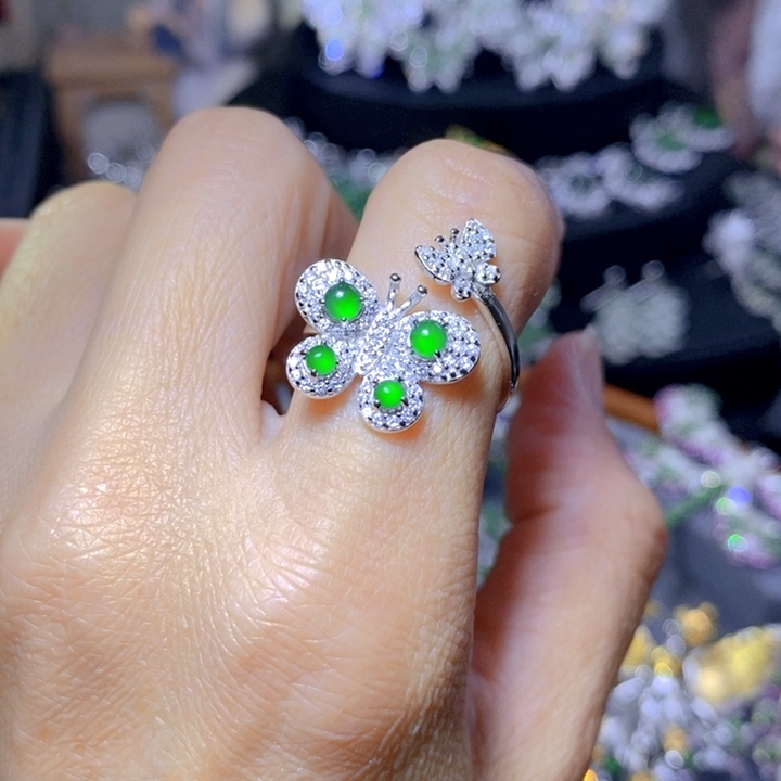 翡翠戒指银S925镶嵌天然翡翠