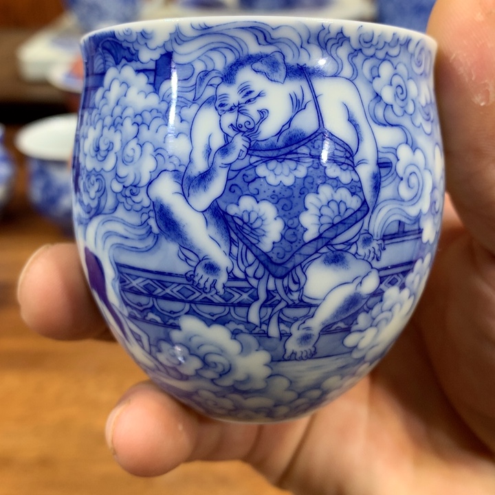 晓竹窑青花八戒嘻戏盘丝洞