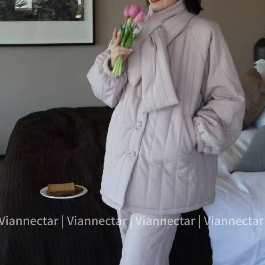 围巾款加绒加厚女士冬季可外穿时尚休闲家居服
