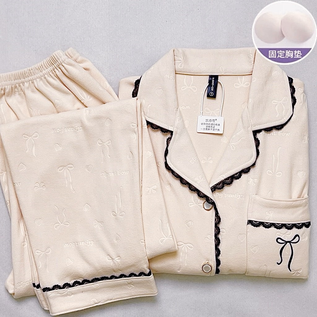 【双面德绒】带胸垫秋冬加绒长袖长裤睡衣女可爱女保暖家居服套装