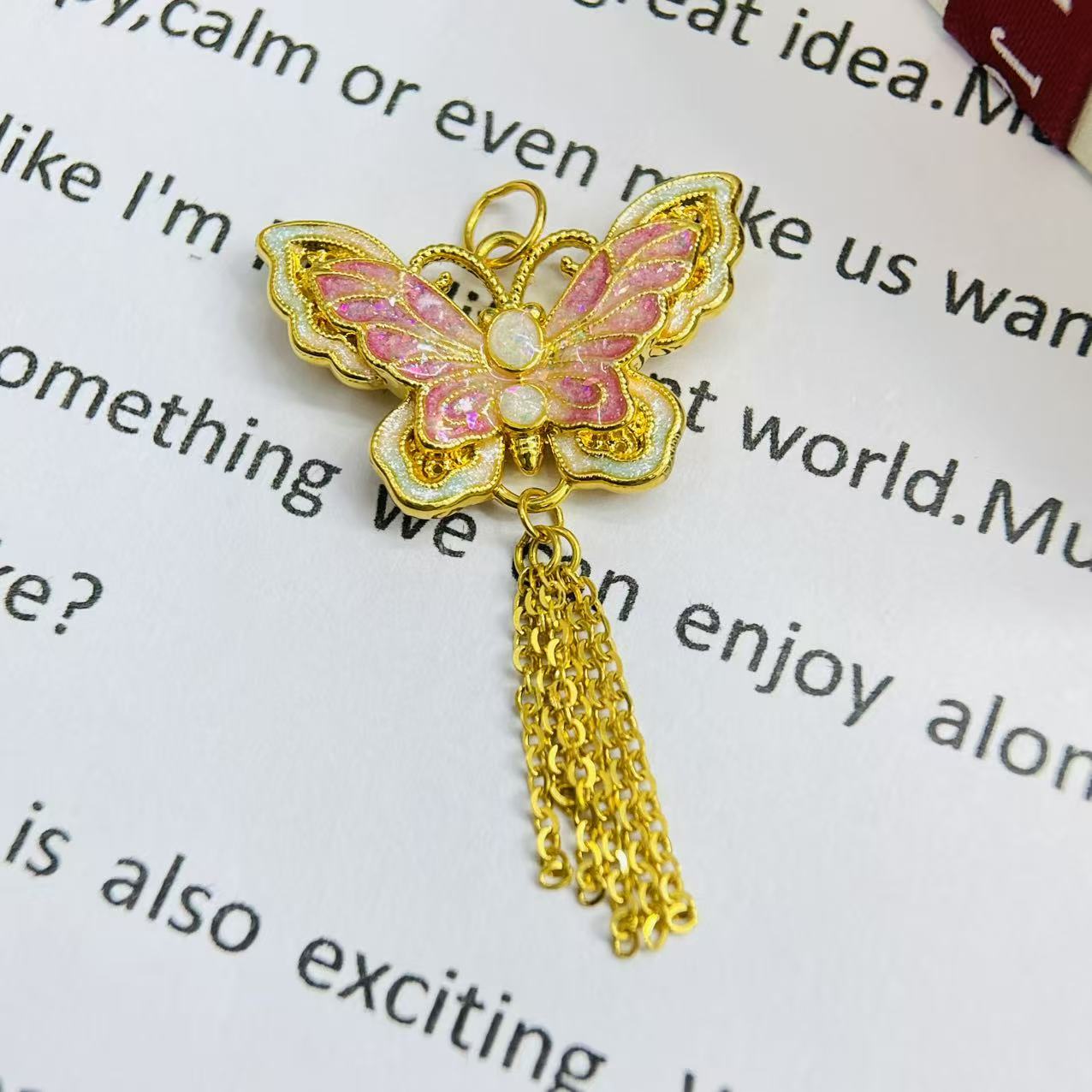 足金999珐琅粉青蝴蝶黄金首饰配件DP2831-02130