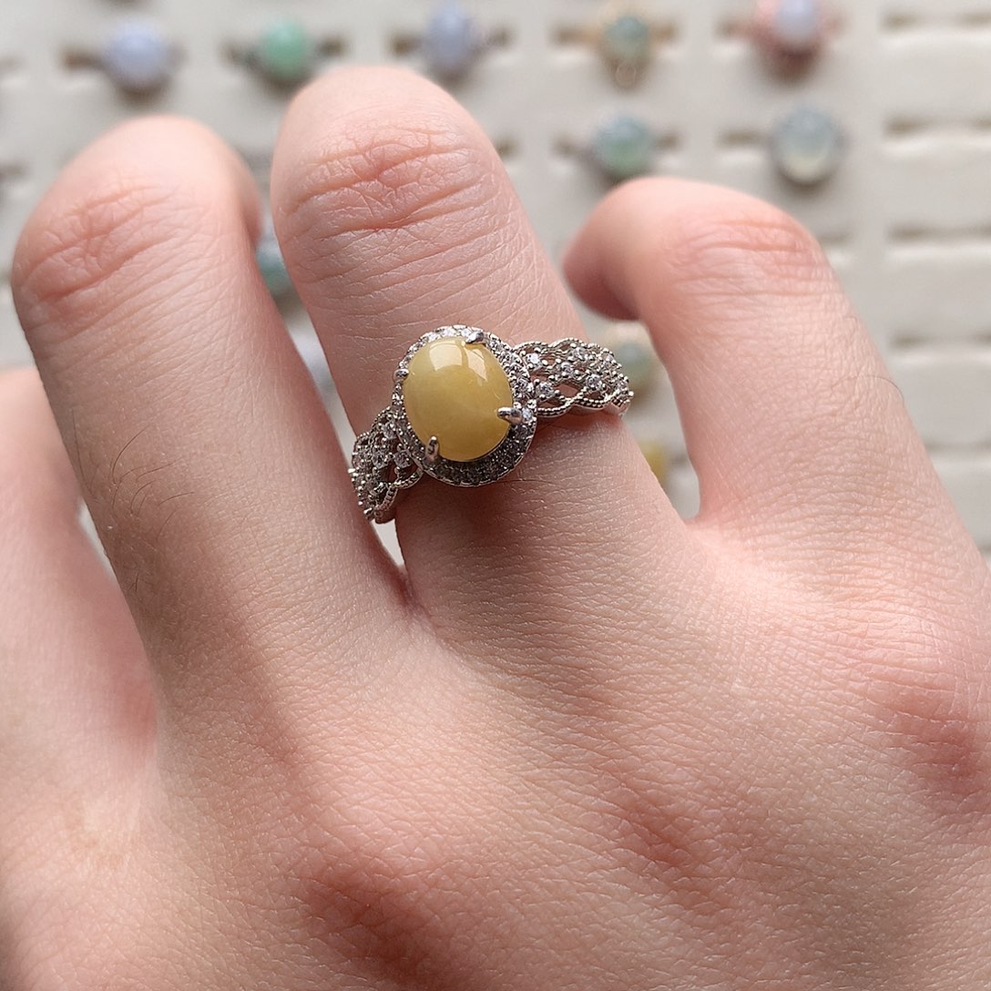 翡翠戒指银S925镶嵌0204