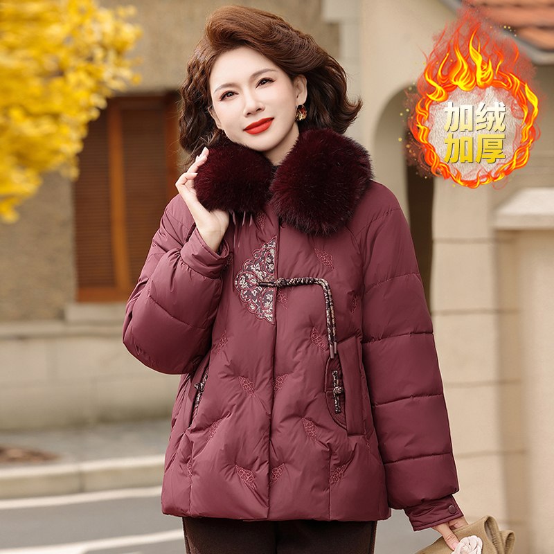 时尚中年妈妈冬装加绒加厚棉衣外套中老年女冬季保暖棉服洋气棉袄
