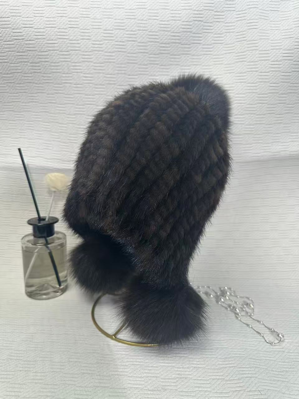 水貂毛手工编织三球狐狸毛秋冬加厚护耳时尚弹力帽冬季保暖