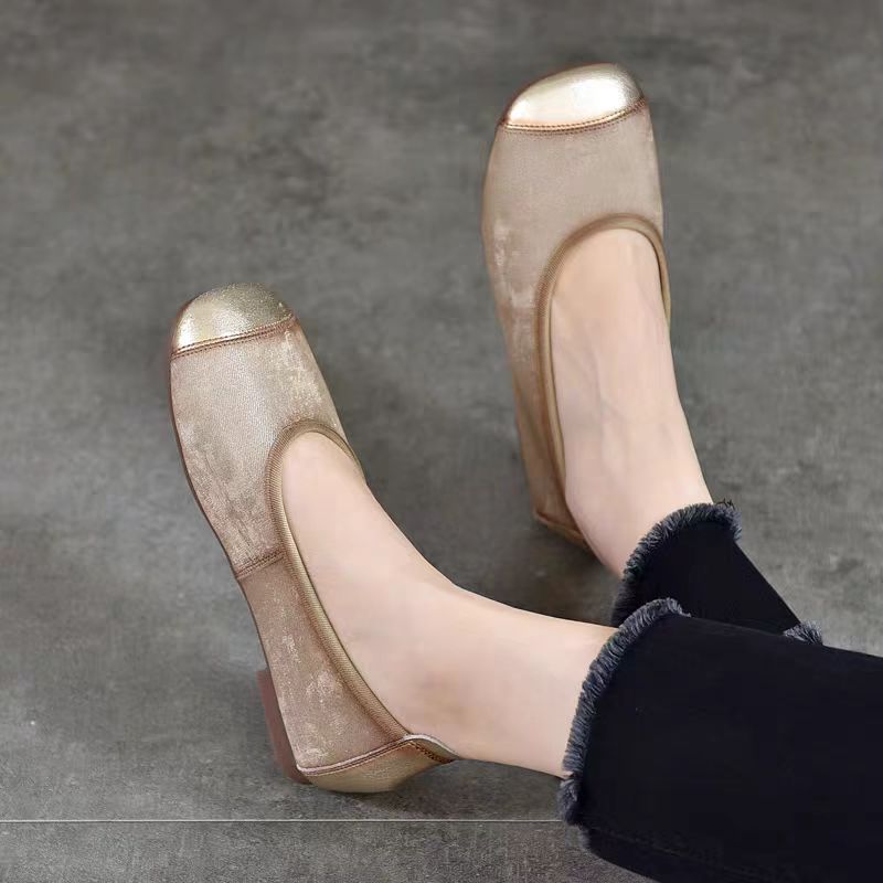 中国风绸感女鞋平底拼色浅口方圆头鞋女K12-976