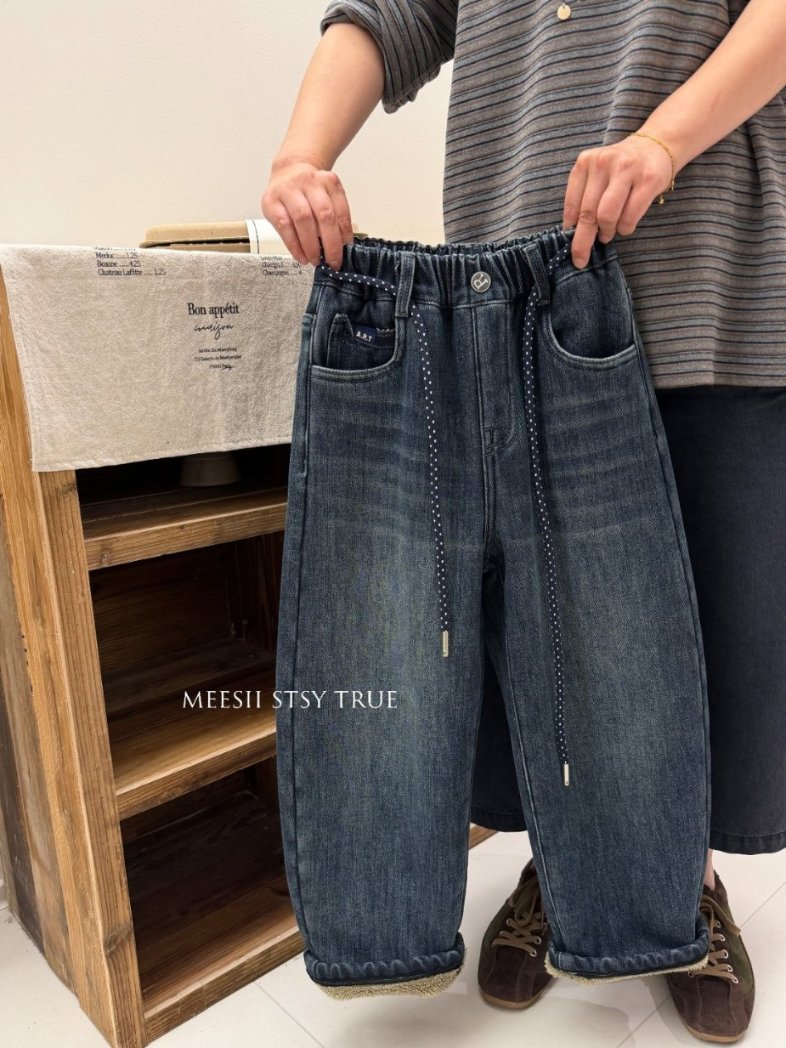 童装新款男女童一体羊驼绒牛仔裤中大童百搭加厚保暖老爹裤潮牌