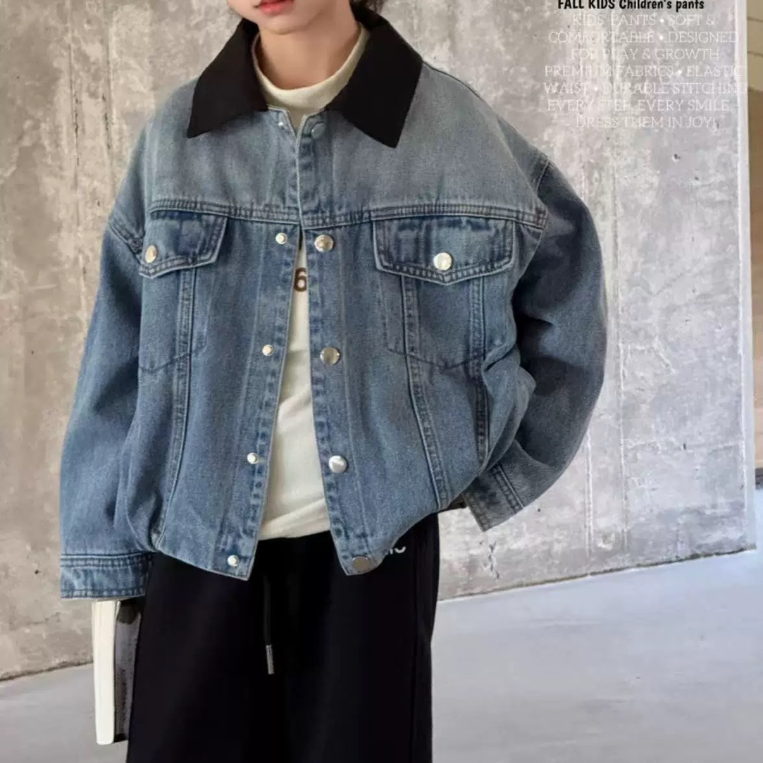 M家kids 2025秋款韩系男女童 韩版洋气牛仔外套时尚
