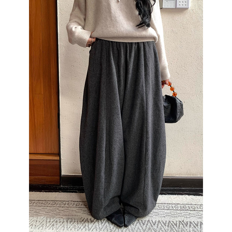 松弛感烟熏灰分割解构阔腿裤女2025秋冬新款高腰宽松加厚弯刀裤子