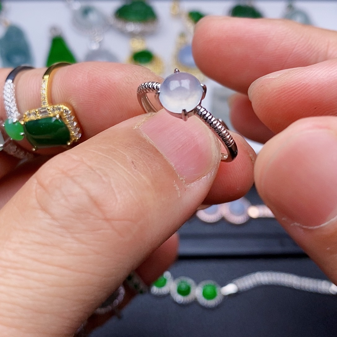 翡翠戒指银S925镶嵌想****螺戒指