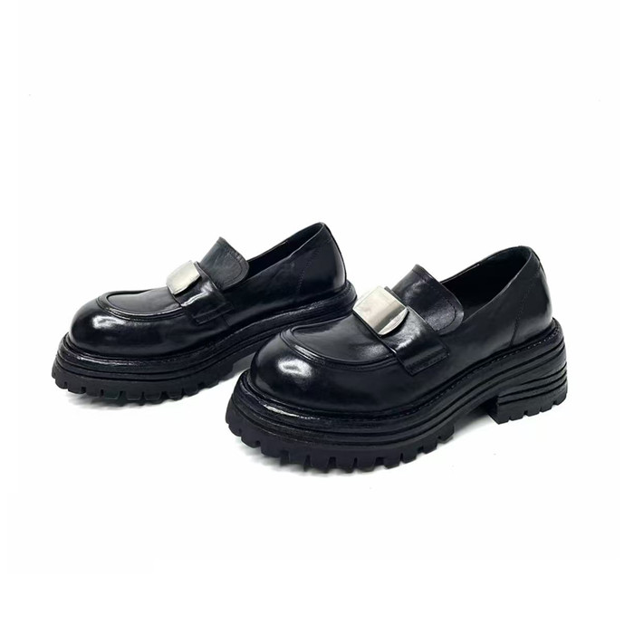 水洗马皮做旧厚底乐福鞋女秋季新款英伦风小皮鞋四季可穿227C-8