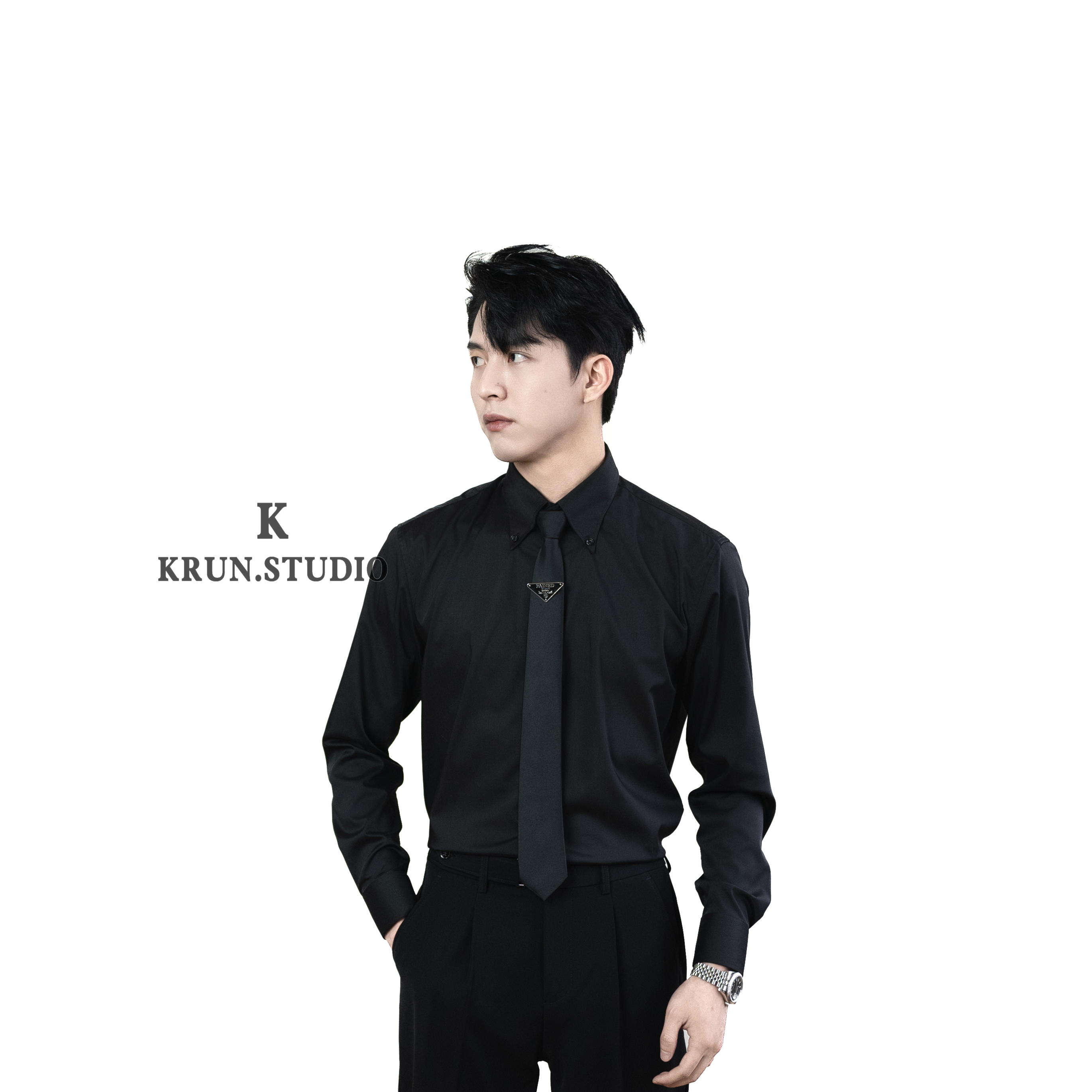 【KRUN】法式大尖领衬衫男长袖秋季新款商务休闲英伦风高级感衬衣