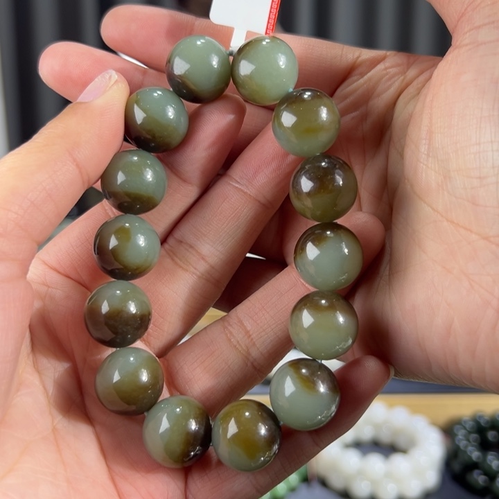 和田玉手串未镶嵌新疆且末蓝聚宝盆卡16圆珠