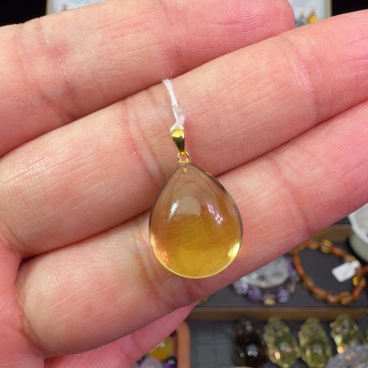 黄晶颈饰18K金镶嵌吊坠