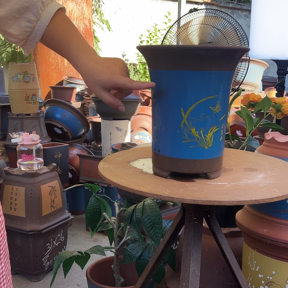 蓝色印金兰花盆22花盆