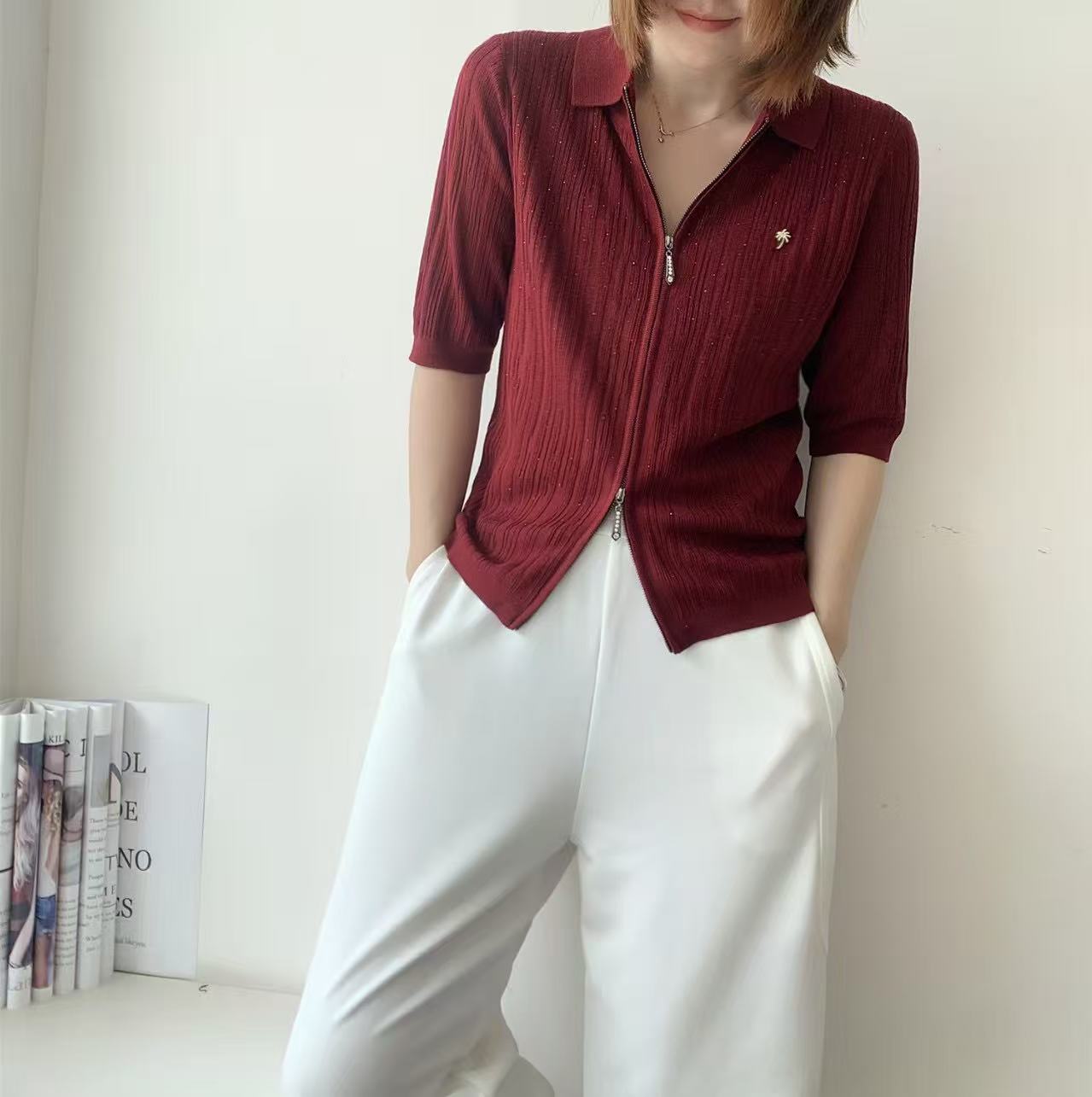 开衫款翻领显瘦休闲常规款中袖气质女