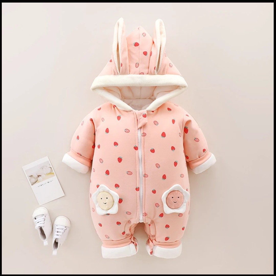 婴儿宝宝秋冬加厚棉连体衣（草莓款）