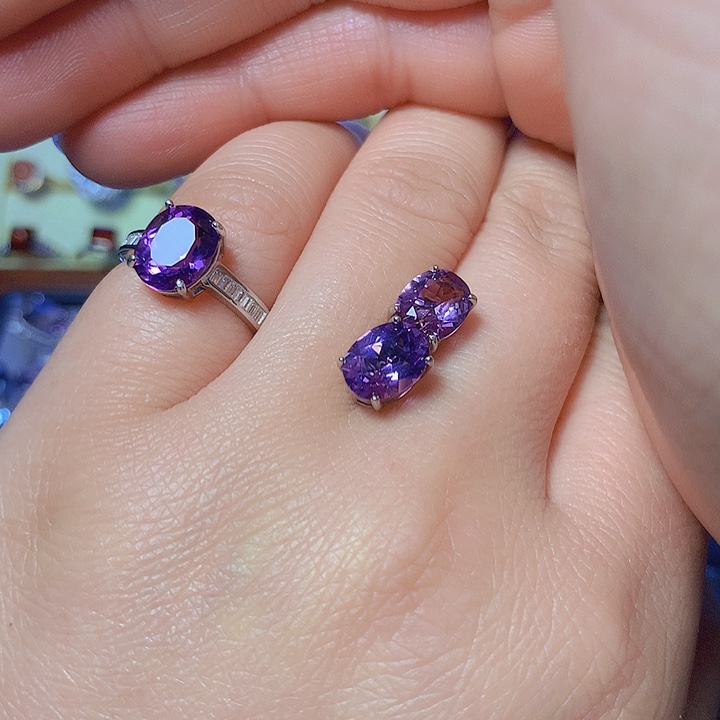 紫晶戒指银S925镶嵌玉*