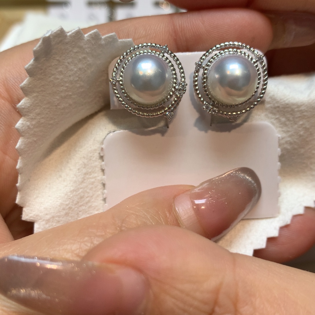 海水珍珠耳饰银S925镶嵌