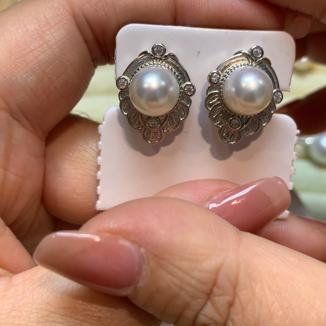 海水珍珠耳饰银S925镶嵌
