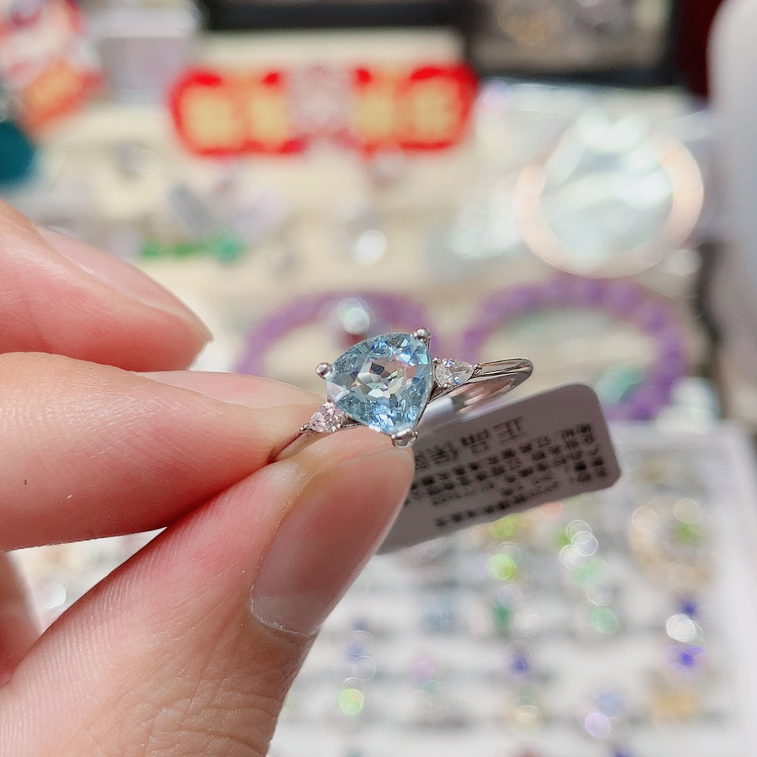 海蓝宝石戒指银S925镶嵌