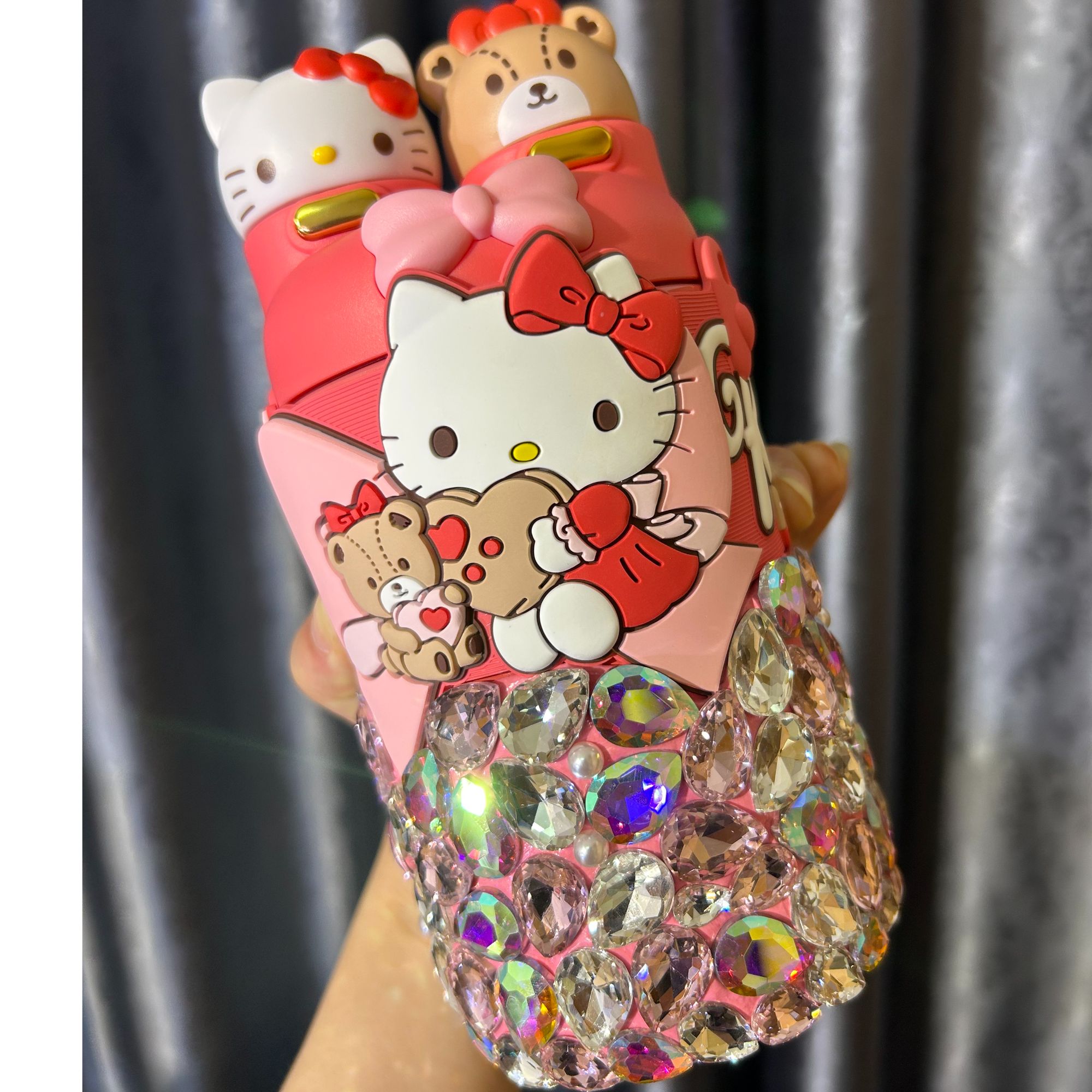 轻奢重工镶钻保温杯550ML斜挎猫猫可爱礼物杯手工镶嵌