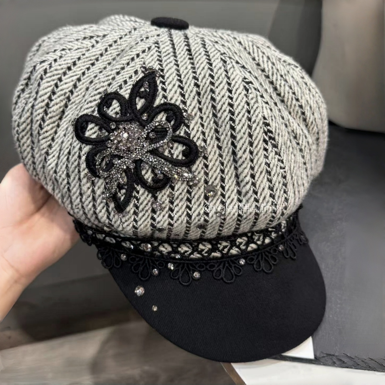 韩国进口重手工贝雷帽女秋冬新款时尚百搭画家帽显脸小报童八角帽