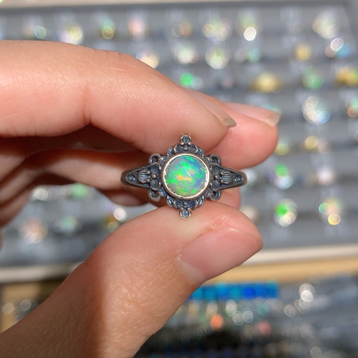 银S925镶嵌欧泊欧泊戒指y