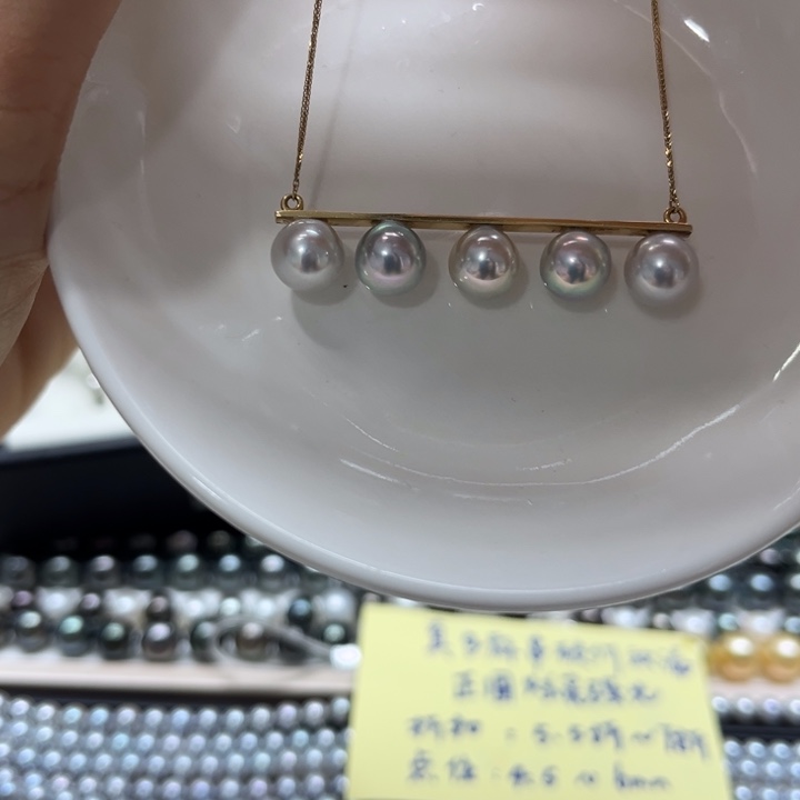 海水珍珠套链18K金镶嵌8-9mm