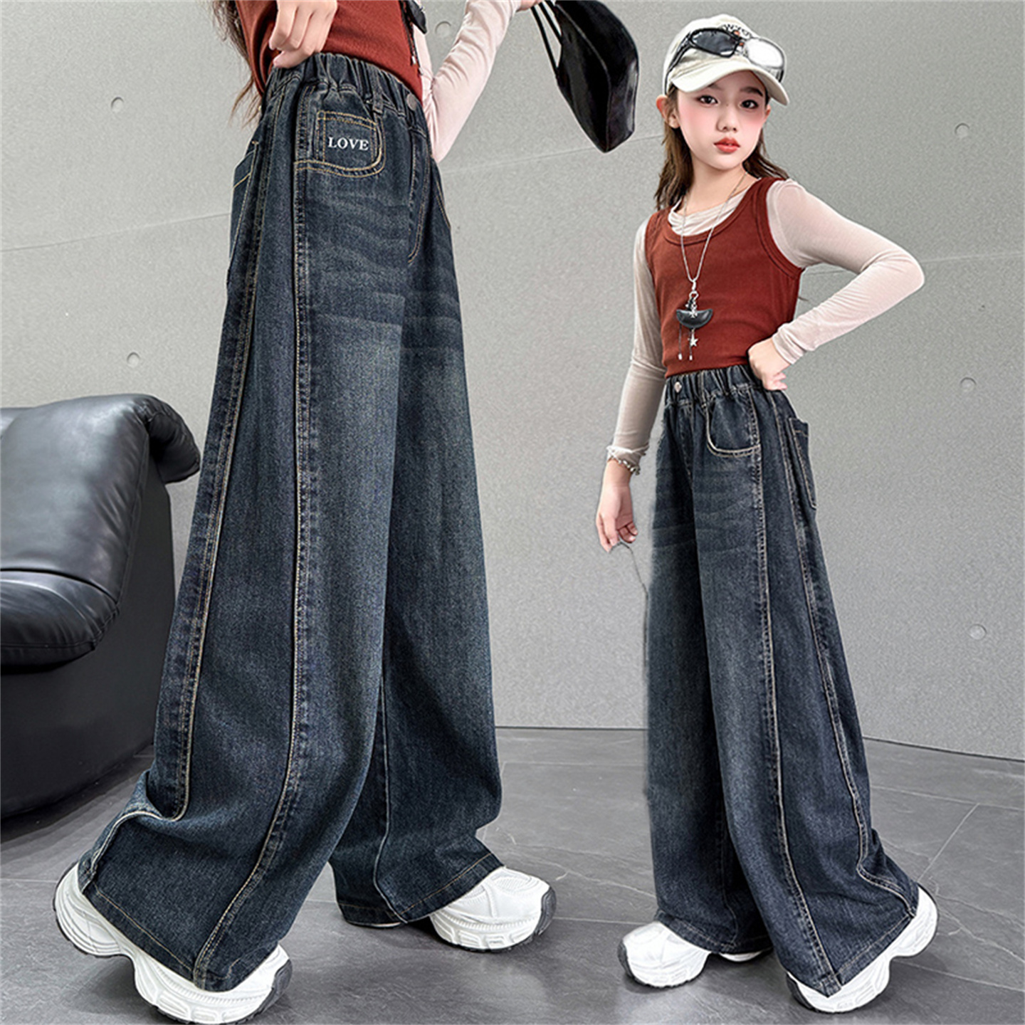 女童牛仔裤秋季2025新款儿童春秋装裤子中大童洋气阔腿裤女孩长裤