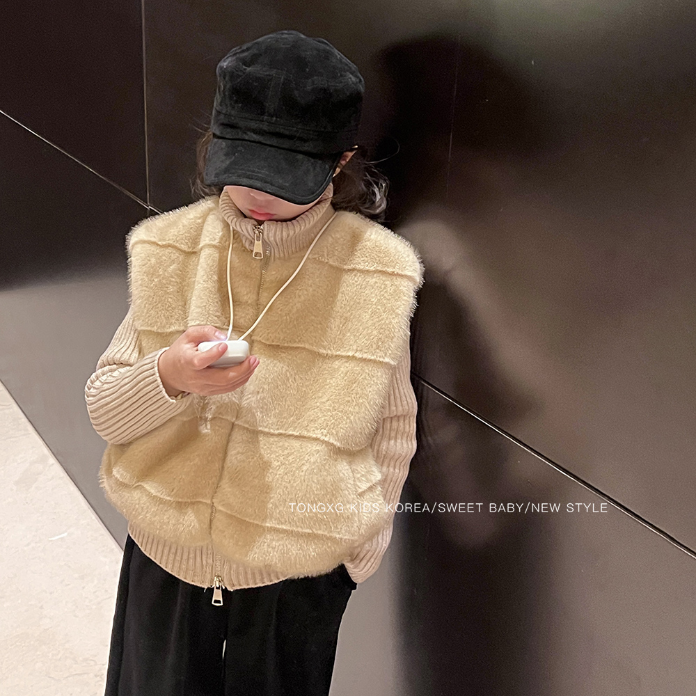 潼小乖定制2025冬季韩版中大童加厚上衣百搭毛衣毛毛衣外套5q130