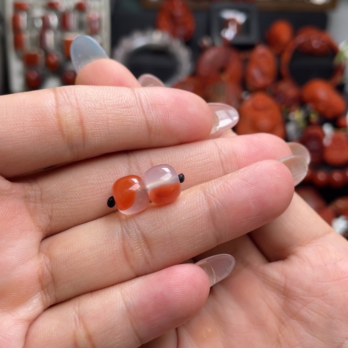 【闪购商品】未镶嵌老型对珠鸿运当头9m南红玛瑙