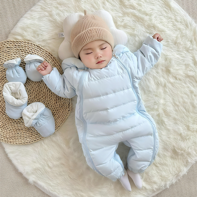 新款婴儿羽绒服连体衣男女宝宝外出服哈衣新生儿加厚抱衣连帽爬服