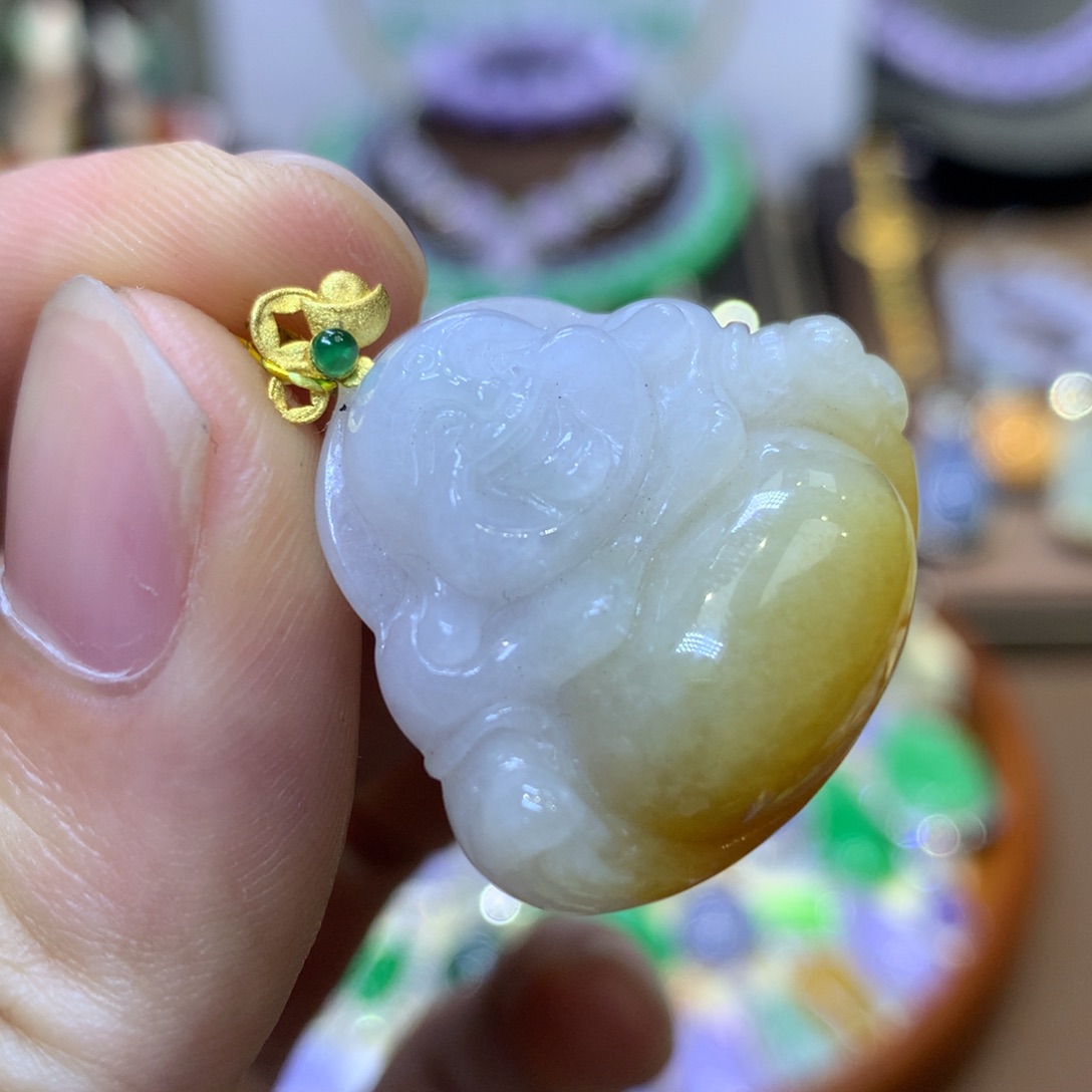 翡翠18K金镶嵌吊坠(不含链)