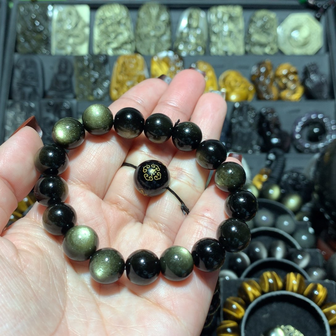 未镶嵌黑曜岩手串慧*?定制