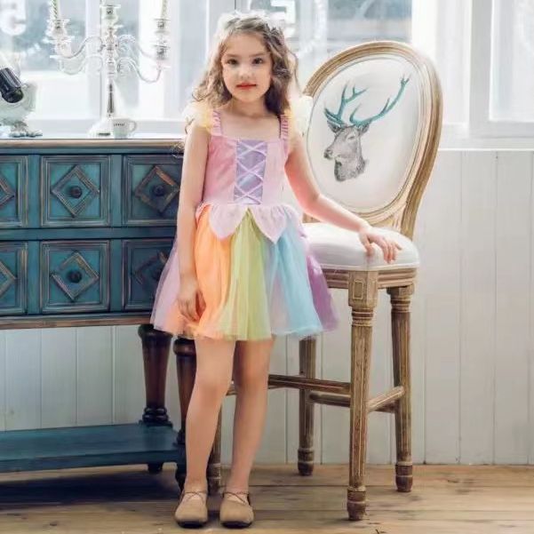 女童2025夏季新款七彩公主裙(按身高拍)A4419