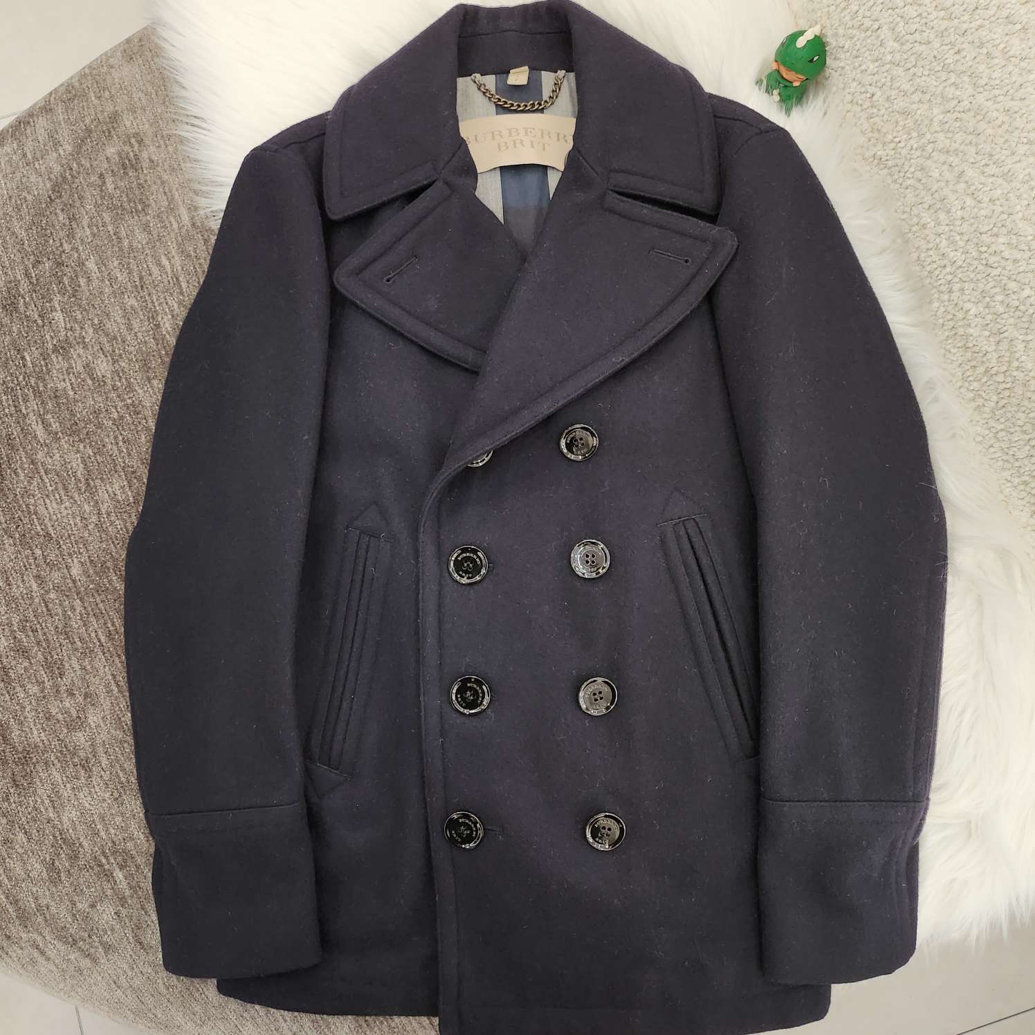 99新 BURBERRY/博柏利 Y3385  黑色双排扣羊毛大衣 S码