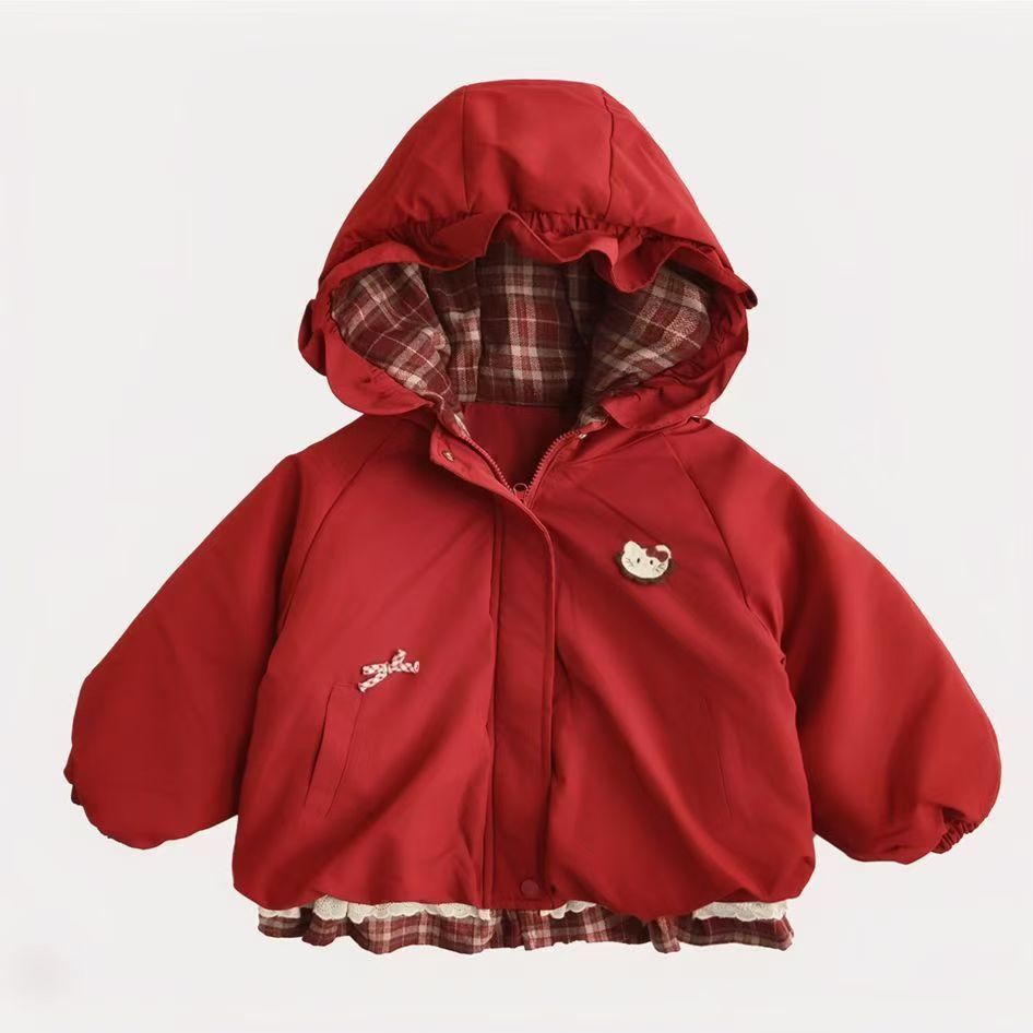 女童2025秋冬新款保暖洋气时尚红色外套