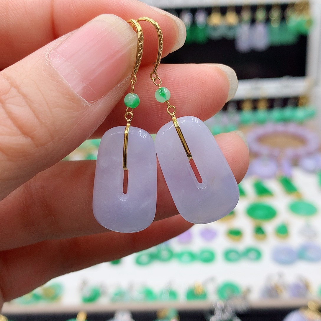 翡翠耳饰18K金镶嵌的